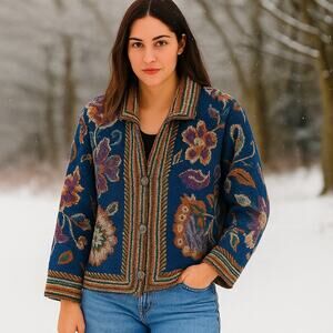 Orvis Women’s VTG Size S/M 100% Cotton Blanket Coat -Colorful Southwest Tapestry